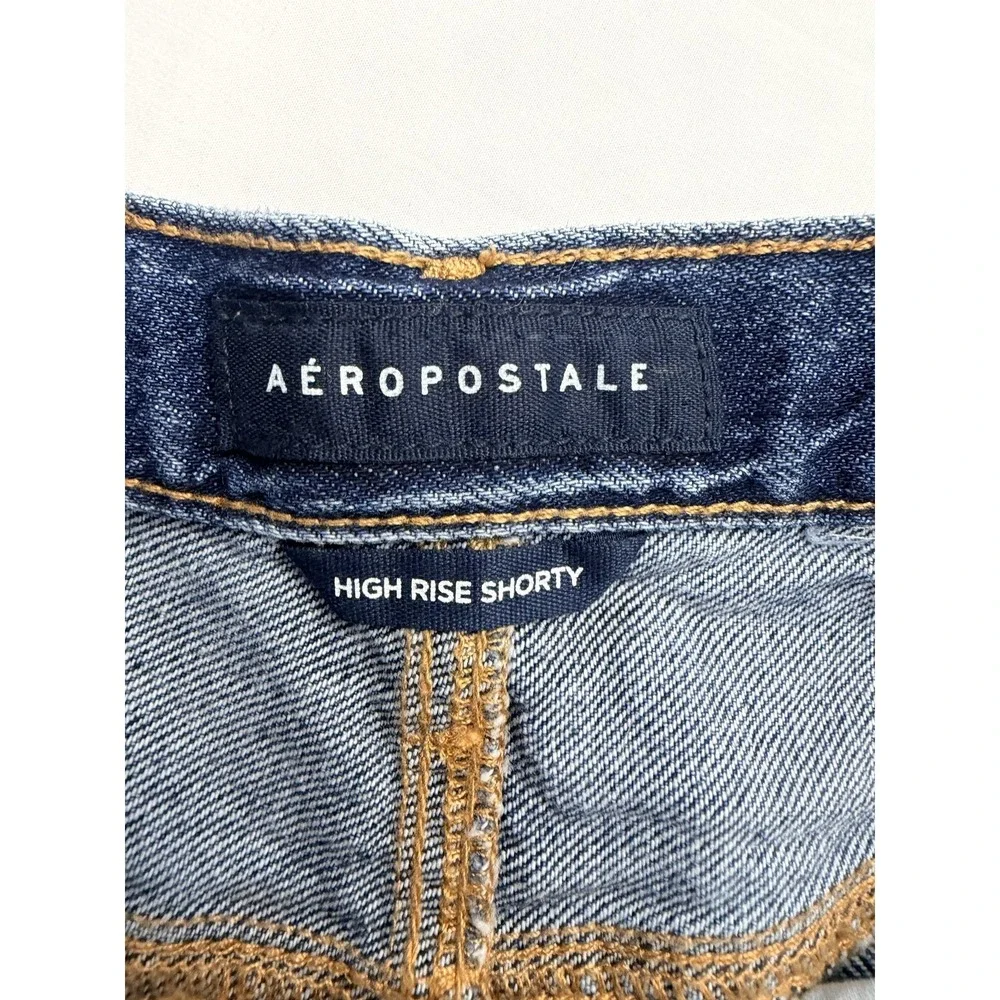Aeropostale‎ High Rise Shorty Shorts Womens 6 Blue Distressed Cutoff Raw Hem